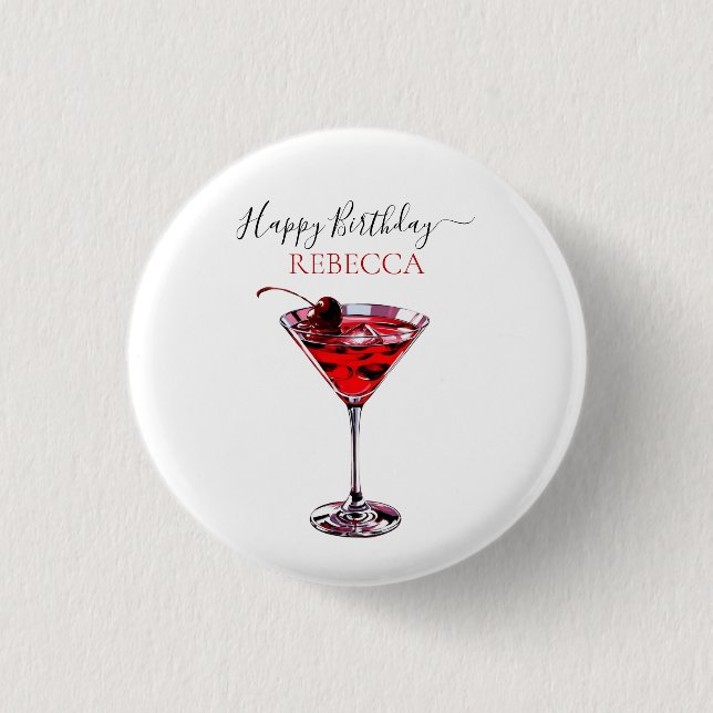 Cocktail Party Cherry Martini Happy Birthday Button (Vorderseite)