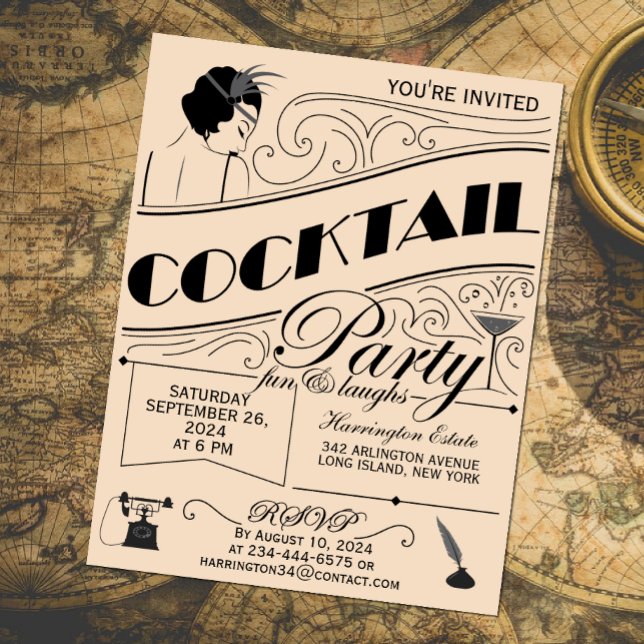 Cocktail-Party Einladung (Vintage cocktail party invitation, Gatsby style)