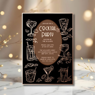 Cocktail Party Einladung Schwarz Vintag Retro