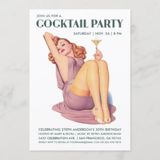 Cocktail-Party Einladungen| Vintages Button-up Gir Einladung