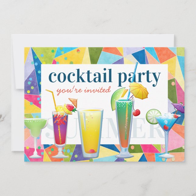 Cocktail Party Farbenfrohe Regenbogen Sommergeträn Einladung (Vorderseite)