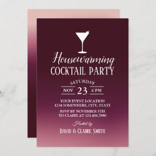 Cocktail Party Housewarming Modern Burgundy Ombre Einladung