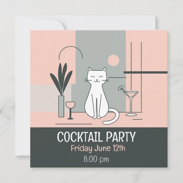 Cocktail Party Katzen im Retro-Stil Einladung (Vorderseite)