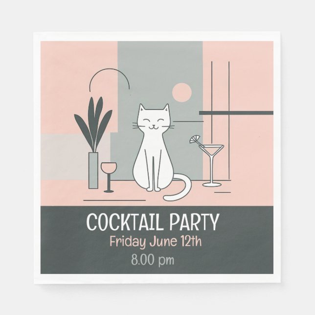 Cocktail Party Katzen im Retro-Stil Serviette (Vorderseite)