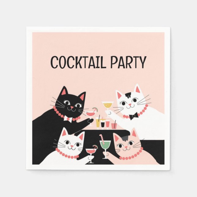 Cocktail-Party-Katzen Retro-Sophilie Serviette (Vorderseite)