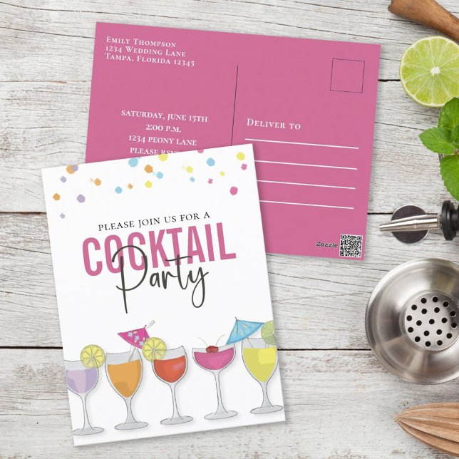 Cocktail Party Niedliche individuelle Einladung Postkarte (Von Creator hochgeladen)