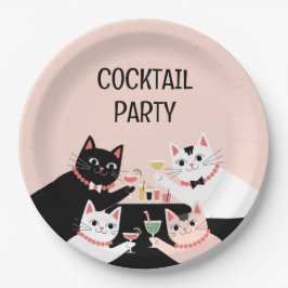 Cocktail Party Retrokatzen Papierplatte Pappteller