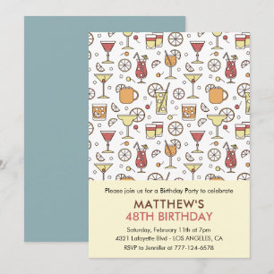 Cocktail Pattern Retro Champagner 48. Geburtstag Einladung