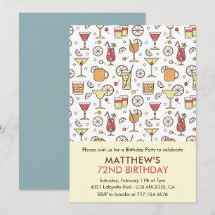 Cocktail Pattern Retro Champagner 72. Geburtstag Einladung