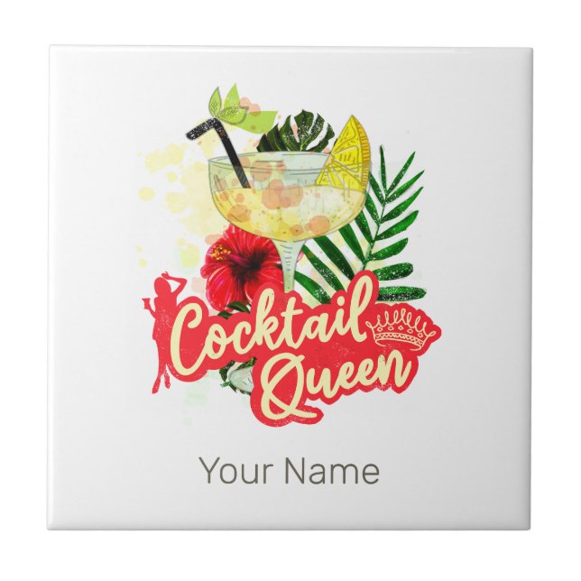 Cocktail Queen Vintag Hen Junggeselinnen-Abschied Fliese (Vorderseite)
