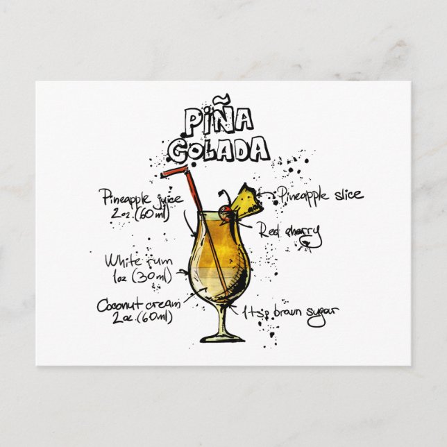 Cocktail Recipe Pina Colada Postkarte (Vorderseite)