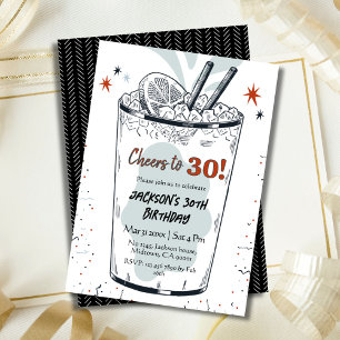 Cocktail Retro Drink Thema 30. Geburtstag Einladung