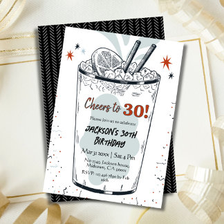 Cocktail Retro Drink Thema 30. Geburtstag Einladung