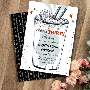 Cocktail Retro Drink Thema 30. Geburtstag Einladung