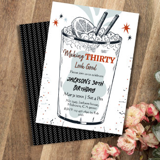 Cocktail Retro Drink Thema 30. Geburtstag Einladung