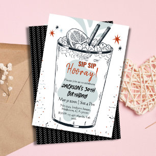 Cocktail Retro Drink Thema 30. Geburtstag Einladung