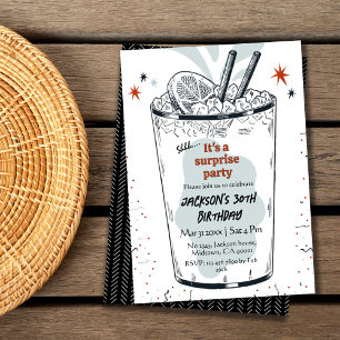 Cocktail Retro Drink Thema 30. Überraschung Geburt Einladung