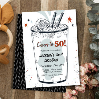Cocktail Retro Drink Thema 50. Geburtstag Einladung