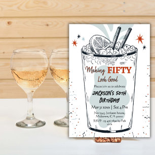 Cocktail Retro Drink Thema 50. Geburtstag Einladung