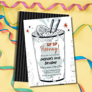 Cocktail Retro Drink Thema 50. Geburtstag Einladung