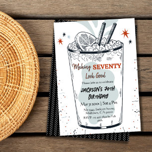 Cocktail Retro Drink Thema 70. Geburtstag Einladung