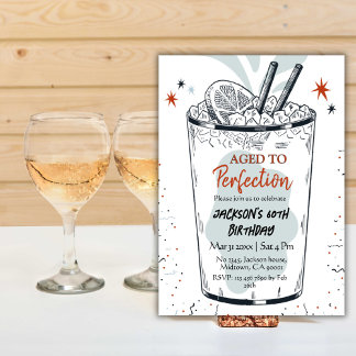 Cocktail Retro Drink Thema einfach 60. Geburtstag Einladung