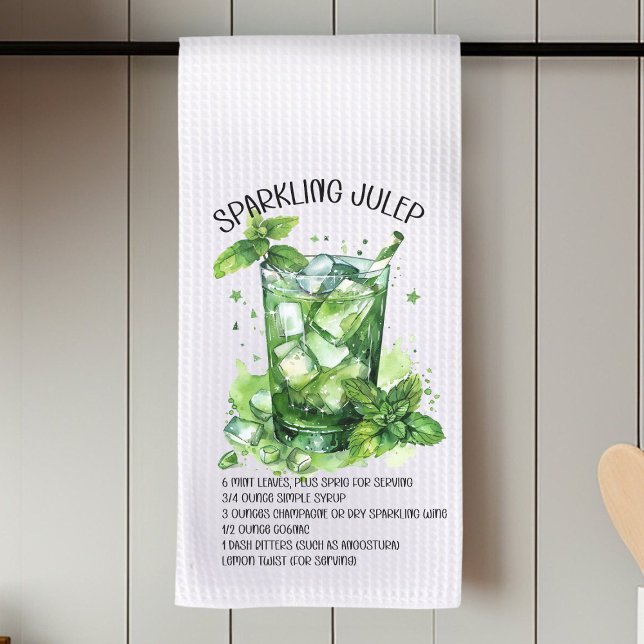 Cocktail Rezept Wasserfarbe Geschirrtuch (Sparkling Juleps Cocktail Recipe Watercolor Kitchen Towel)