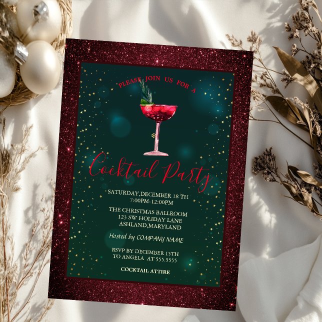 Cocktail, Roter Glitzer Einladung (Von Creator hochgeladen)