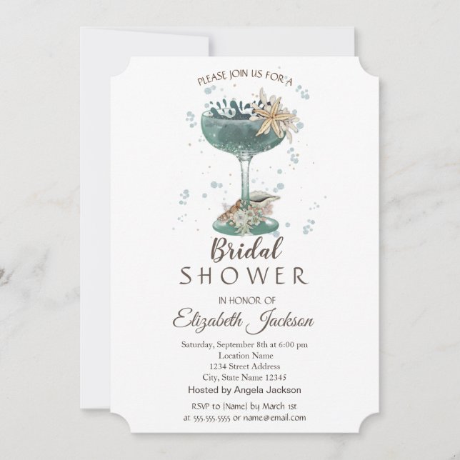 Cocktail Seashells Nautisches Brautparty Einladung (Vorderseite)