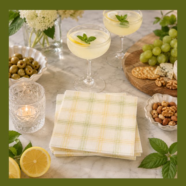 Cocktail Serviette | Limette & Zitrone Karo | Gin  (Stylish lemon cocktail napkins for garden parties, housewarmings and summer celebrations.)
