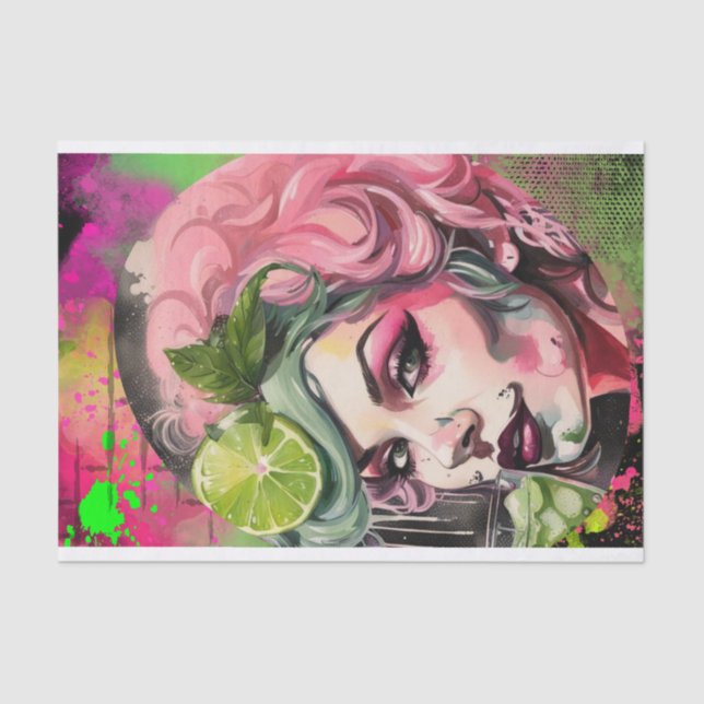 Cocktail-Süssen - Rosa Mojito Graffiti Decoupage Seidenpapier (Vorderseite)