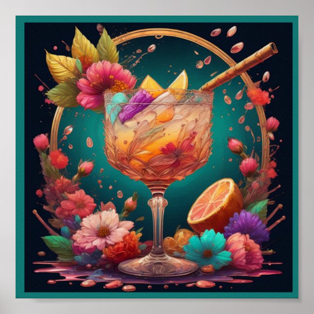 Cocktail und Blume Poster (Vorne)