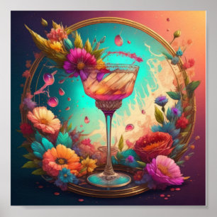 Cocktail und Blume Poster