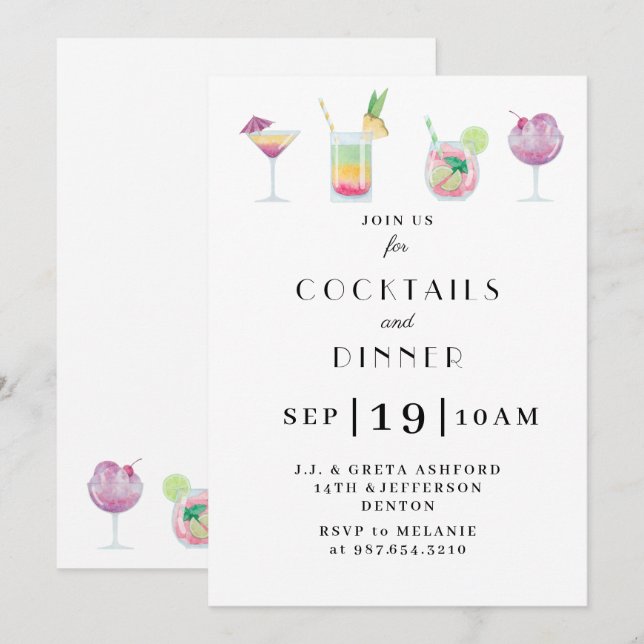 Cocktail- und Getränk-Party Einladung (Vorne/Hinten)