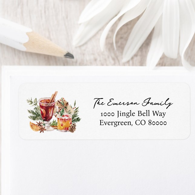 Cocktail-Urlaub-Rücksendeetikett (Watercolor Cocktail Party Botanical Holiday Return Address Label Personalized by Painted Paperie
)