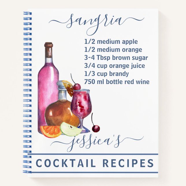 Cocktail Watercolor Rezept Gemischte Getränke Sang Notizbuch (Vorderseite)