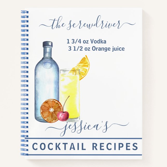 Cocktail Watercolor Rezept Gemischte Getränke Wodk Notizbuch (Vorderseite)