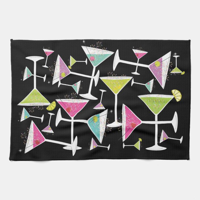 Cocktail-Zeit-bunte Getränke in Martini-Gläsern Geschirrtuch (Horizontal)