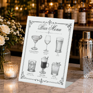 Cocktailbar-Menü Klassische Kalligrafie Vintage Sockelschild