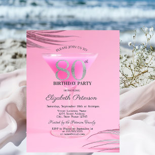 Cocktailglas Rosa 80. Geburtstag   Einladung