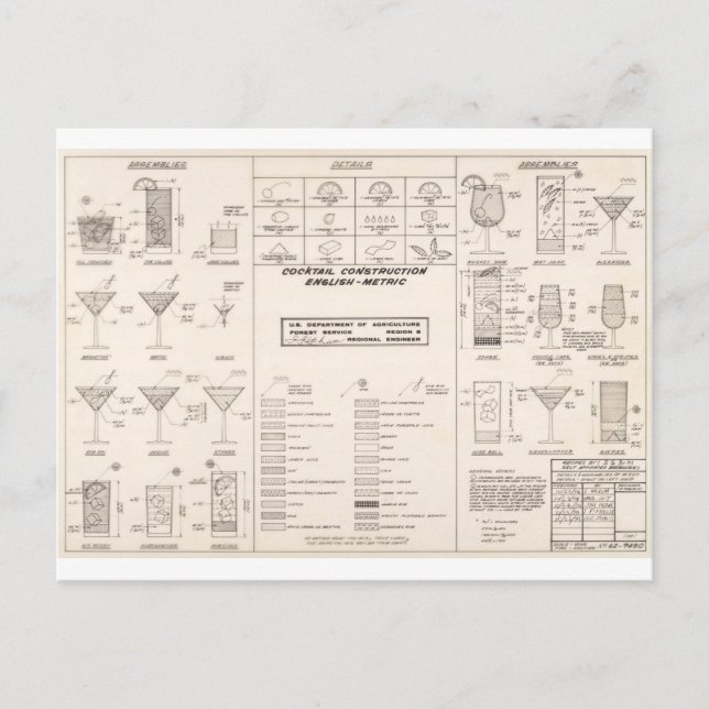 Cocktailkarte Mitte des Jahrhunderts Postkarte (Vorderseite)