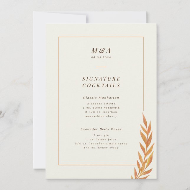 Cocktailmenü der Hochzeit im Herbst Orange Branch (Vorderseite)