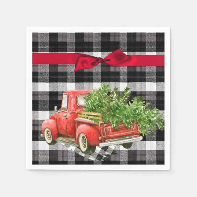 Cocktailpapier Napkin XMAS Truck Buffalo Kariert B Serviette (Vorderseite)