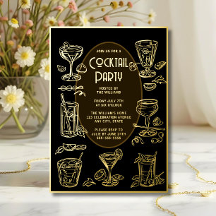 Cocktailparty-Einladung Schwarz Elegant Folieneinladung