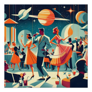 Cocktailparty im Mid-Century Space Age Stil Poster