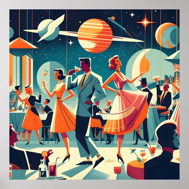 Cocktailparty im Mid-Century-Space-Age-Stil Poster (Vorne)