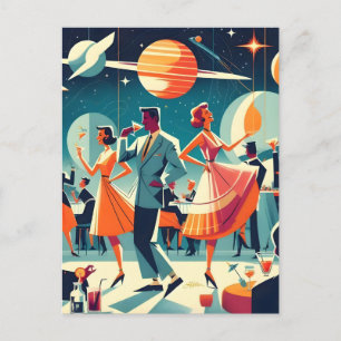 Cocktailparty im Mid-Century Space Age Stil Postkarte