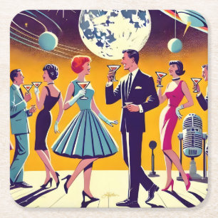 Cocktailparty im Stil der 60er Jahre des Space Age Rechteckiger Pappuntersetzer