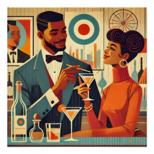 Cocktailparty-Paare im Stil der Mitte des Jahrhund Poster