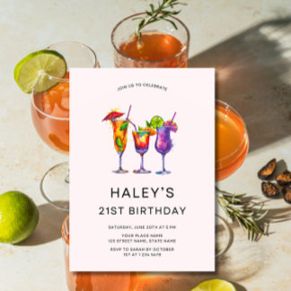Cocktails 21. Geburtstag Party Einladung